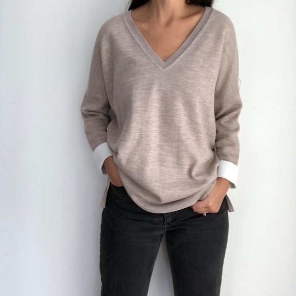 Vince Sweaters - Vince Double Face V Neck Sweater Roll Sleeve S